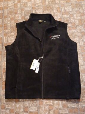 Men's Black Fleece Vest - Zip Front Vest with Logo Embroidery